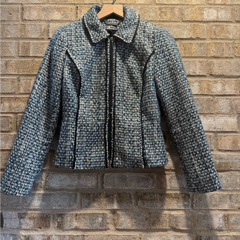 Women's Tweed Zip-Front Jacket in Blue-Grey